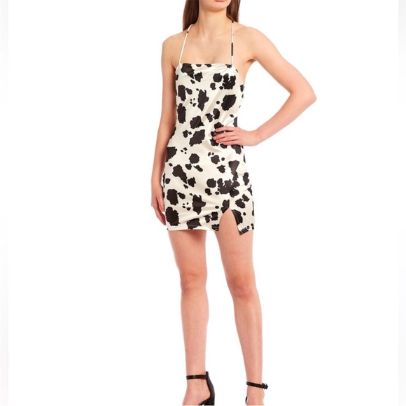 Cow Print Satin Slip Mini Dress Thirty Thirty NWT - Picture 1 of 7
